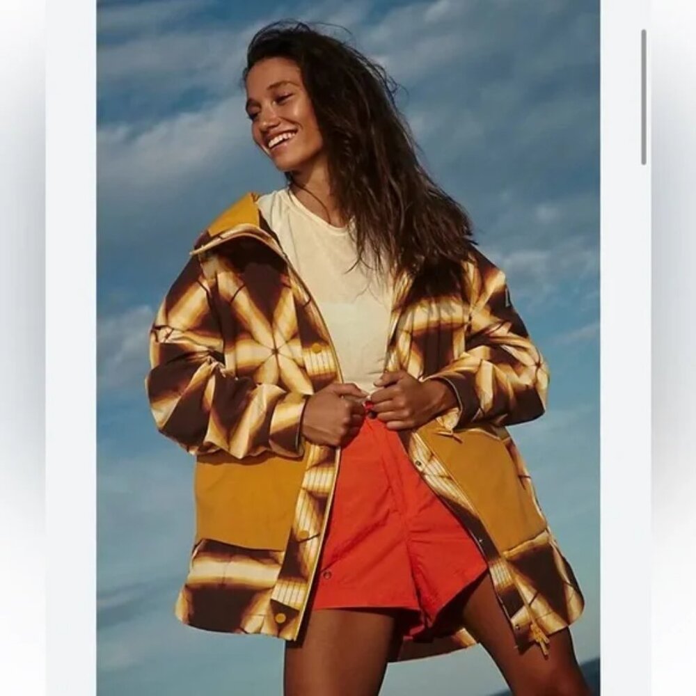 NWT Free People Movement Singin' in the Rain Packable Jacket in Golden Shibori